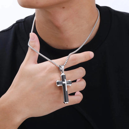3D Cross Pendant Necklaces for Men Boys,Black Gold Color Stainless Steel Cross Necklace,Hiphop Punk Party Gift Good Vibrations