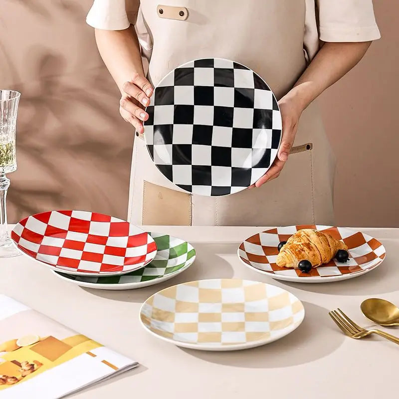 Creative Chess Grid Ceramic Plate Home Dinner Tableware Western Steak Plate Exquisite Bread Dessert Dishes Kitchen Utensils Home Good Vibrations
