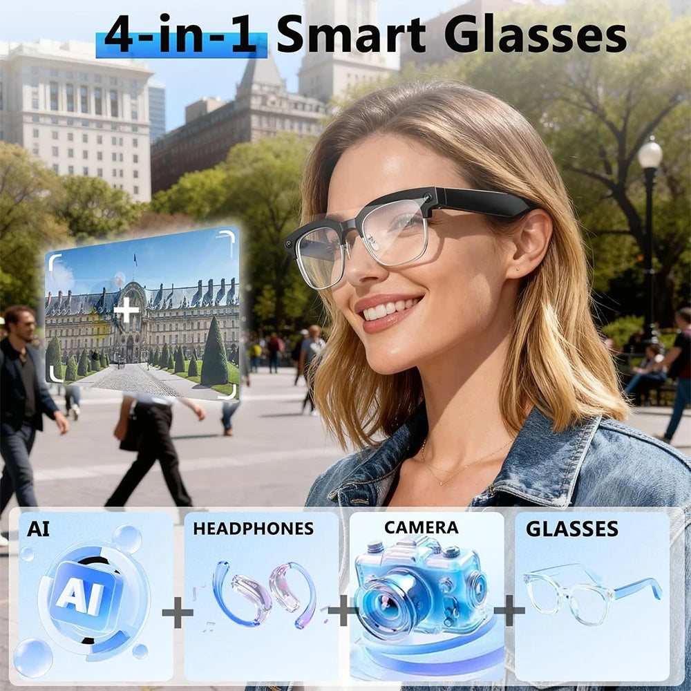 2025 New Upgrade Smart Glasses With Camera Video Recording AI Photo Recognition Bluetooth Call Translation Voice Sunglasses Man Good Vibrations