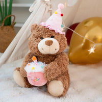 Kawaii Birthday Cake Teddy Bear Plush Toy Yellow And Pink Cake With Hat Bear Doll Boys Girls Birthday Gift Good Vibrations