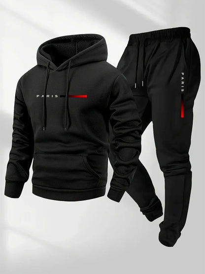PARIS Letter Print Sweatshirt Suit Men's Fleece Hoodie Pants Set Spring Autumn Winter Warm Casual Sports Pullover Trousers Sets Good Vibrations