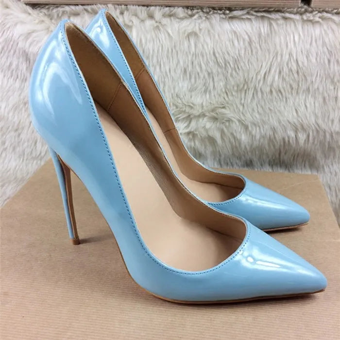 Women's 8CM 10CM 12CM Blue Pointed Toe High Heels 2025 New Elegant Temperament Party Single Shoes Solid Ladies Large Size Pumps Good Vibrations