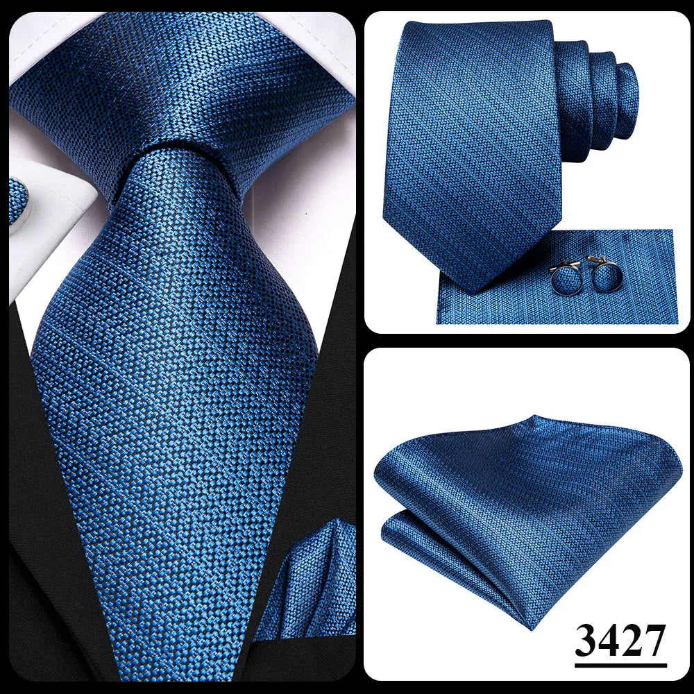 Hi-Tie Blue Business Solid 100% Silk Men's Tie NeckTie 8.5cm Ties for Men Formal Luxury Wedding High Quality Gravata Good Vibrations
