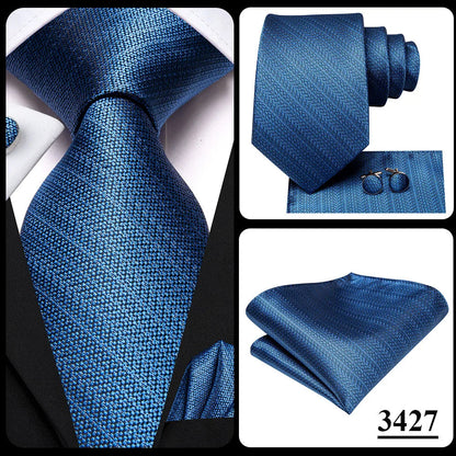 Hi-Tie Blue Business Solid 100% Silk Men's Tie NeckTie 8.5cm Ties for Men Formal Luxury Wedding High Quality Gravata Good Vibrations