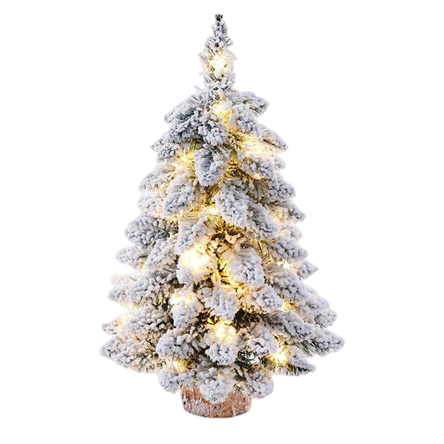 Christmas Tree Tabletop Figurine Snow Flocked Christmas Tree with LED Lights for Family Friend Neighbor Gift Good Vibrations