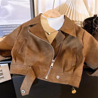 2 3 4 5 6 8 Years Girls Jacket Spring Autumn New Fashion Artificial Leather Coat For Kids Leisure Stain Resistant Outerwear Good Vibrations