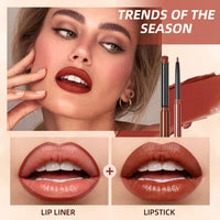QIBEST Matte Nude Lipstick Pen Long Lasting Lipliner Lip Pencil Waterproof Lip Liner Contour Sexy Red Lip Makeup Set For Women Good Vibrations