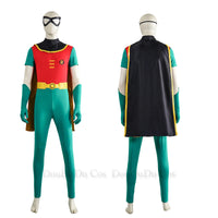 Adult Robin Cosplay Costume Men Jumpsuit Cloak Belt Gloves Eyemask Outfits TV Fantasy Halloween Carnival Party Suit Good Vibrations