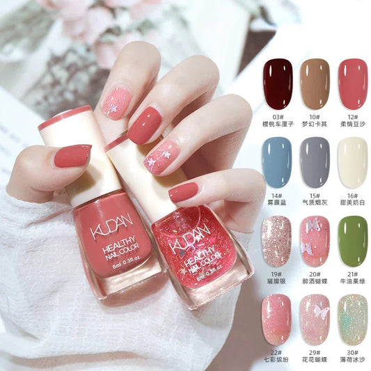 Nail Polish Without Baking Lamp White Fine Glitter Non-baking Non-peel Transparent Shiny Oil Base Coat Nude Nail Polish Good Vibrations