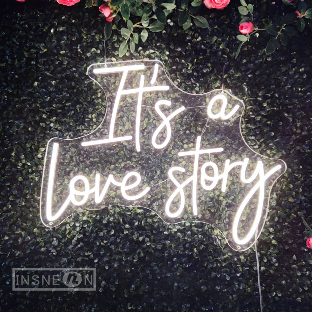 It's a Love Story Neon Light Sign for Wedding Party Wall Decor LED Neon Signs Room Bedroom Wall Decoration Neon Lamp USB Power Good Vibrations