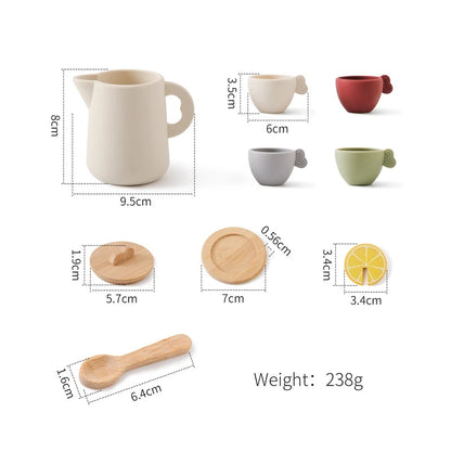 Wooden Montessori Toys Toddler Pretend Play Tea Party Set Silicone Teapot Cups Wood Tray Scoop Toys for Kids Birthday Gift Good Vibrations