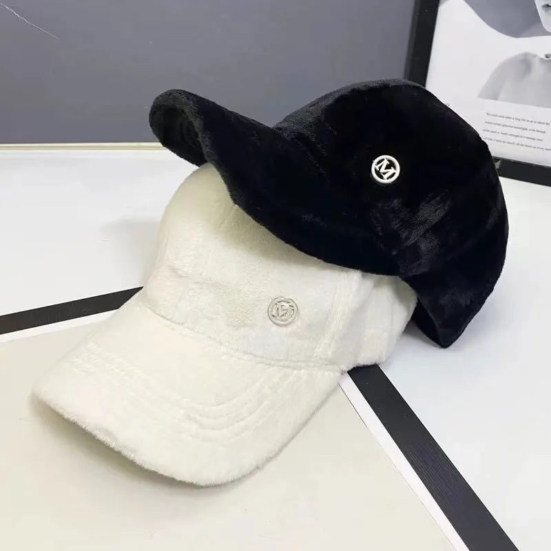 M Versatile Baseball Cap Blended Cap Brand Female Autumn And Winter All Match Plush Hat Suitable For Face Big Baseball Caps Good Vibrations