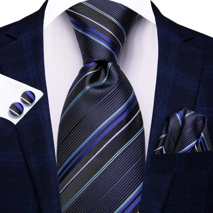 Hi-Tie Blue Business Solid 100% Silk Men's Tie NeckTie 8.5cm Ties for Men Formal Luxury Wedding High Quality Gravata Good Vibrations