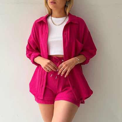 Solid Color Casual Loose Short Pants Sets For Women 2025 Elegant Summer Women's Two Pieces Suit Full Set Female Outfit Clothes Good Vibrations