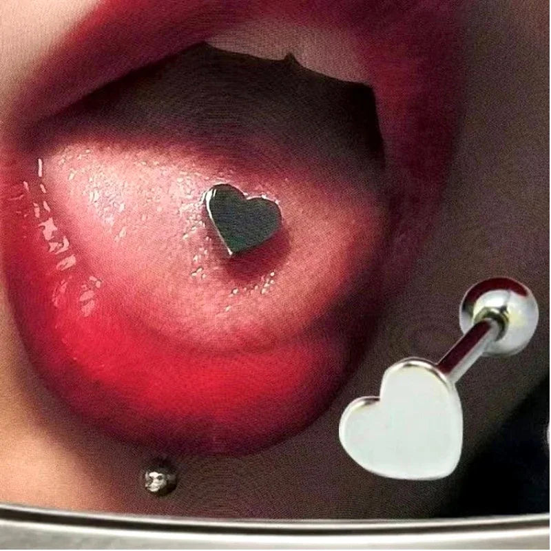 1PC Stainless Steel Heart Shaped Tongue Ring Barbell Tongue Piercing Cute Bar Ear Tragus Studs Labret Piercing Body Jewelry Good Vibrations