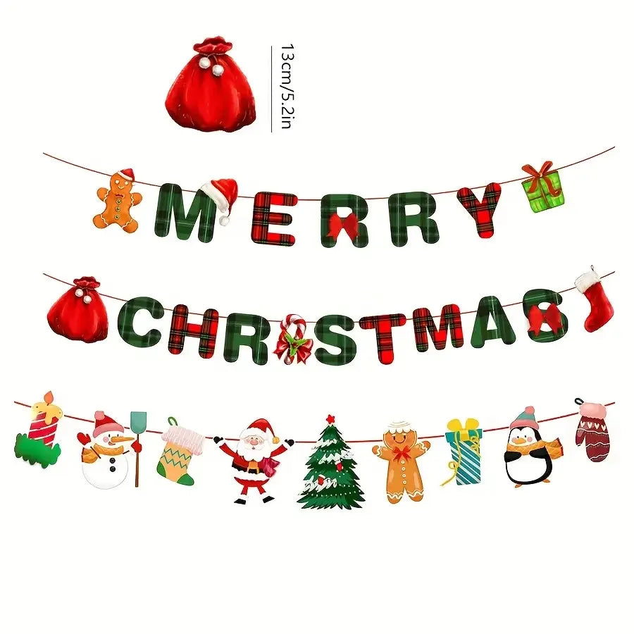 1 Set Christmas Party Decoration-Merry Christmas Banner and Holiday Background Decorations,Festive Hanging Ornaments for Home. Good Vibrations