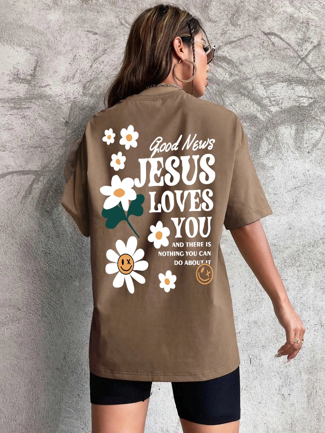 Good News Jesus Loves You Print Women T-Shirt Summer O-Neck T Shirts Basic All-Match Short Sleeve Breathable Comfortable Tops Good Vibrations