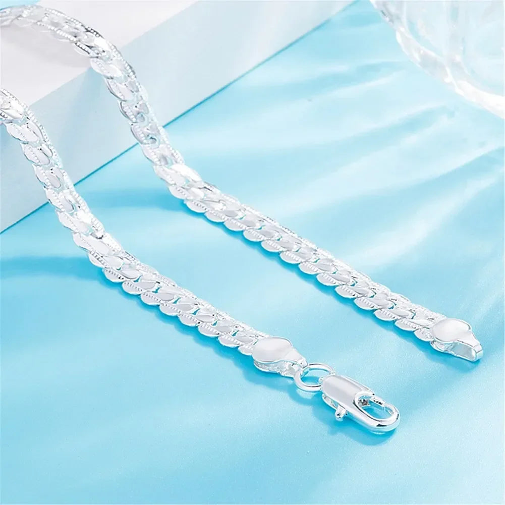 Fine Top Brand Silver Color 6mm Chain Necklace for Woman Men 16-24inch Fashion Wedding Party Jewelry Gift Dropshipping Good Vibrations
