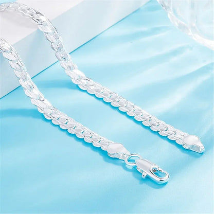 Fine Top Brand Silver Color 6mm Chain Necklace for Woman Men 16-24inch Fashion Wedding Party Jewelry Gift Dropshipping Good Vibrations