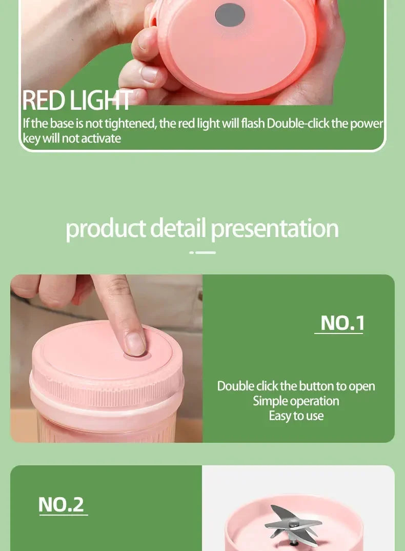 Electric Juicer Cup 6 Blades Blender Milkshake Machine USB Portable Fruit Milk Mixing Tool Mini Fresh Juice Blender Good Vibrations Adult Super Store