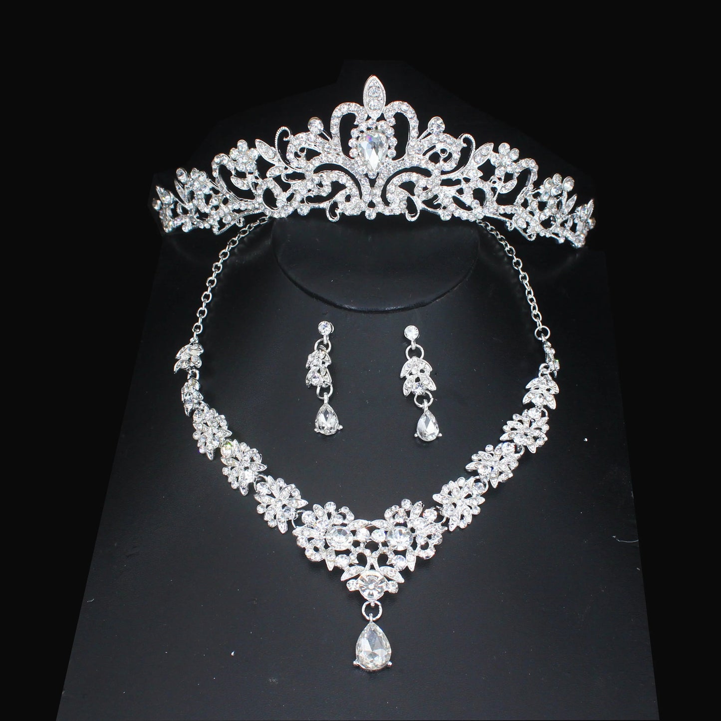 Luxury Crystal Wedding Bridal Jewelry Sets Women/Girl Gold Color Tiara/Crown Earrings Choker Necklace Bride Jewelry Set Good Vibrations Adult Super Store