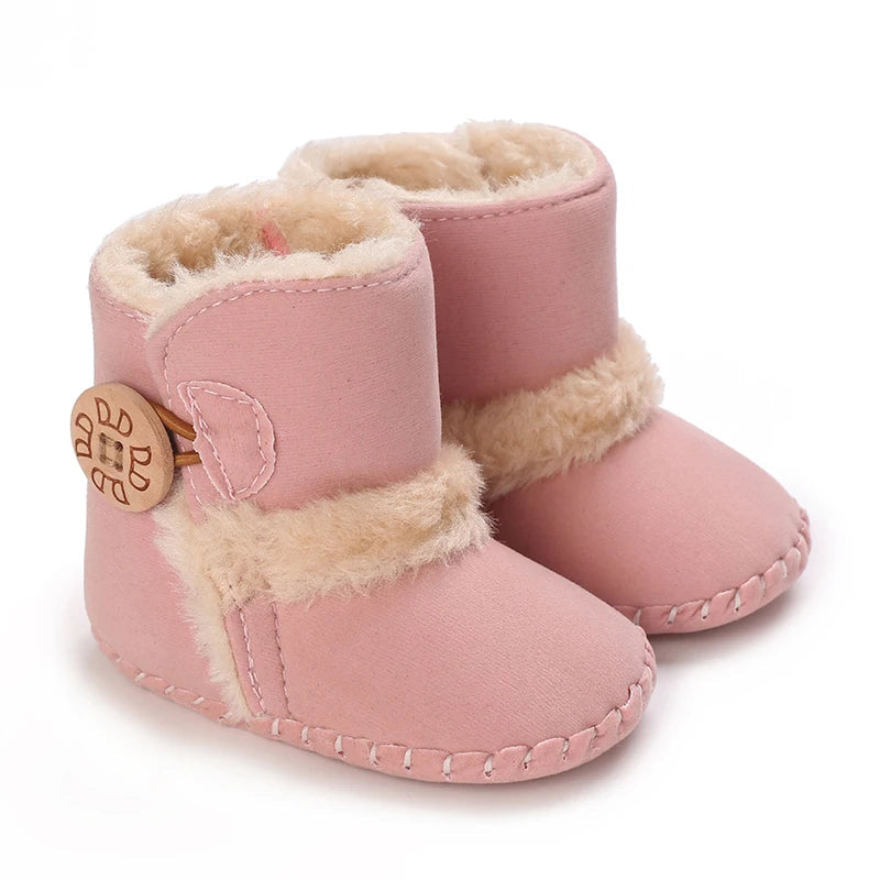 Baby Autumn/Winter Pink Snow Boots 0-18M Girl Baby Warm Cotton Shoes Solid Color First Walking Shoes Children's Shoes Good Vibrations
