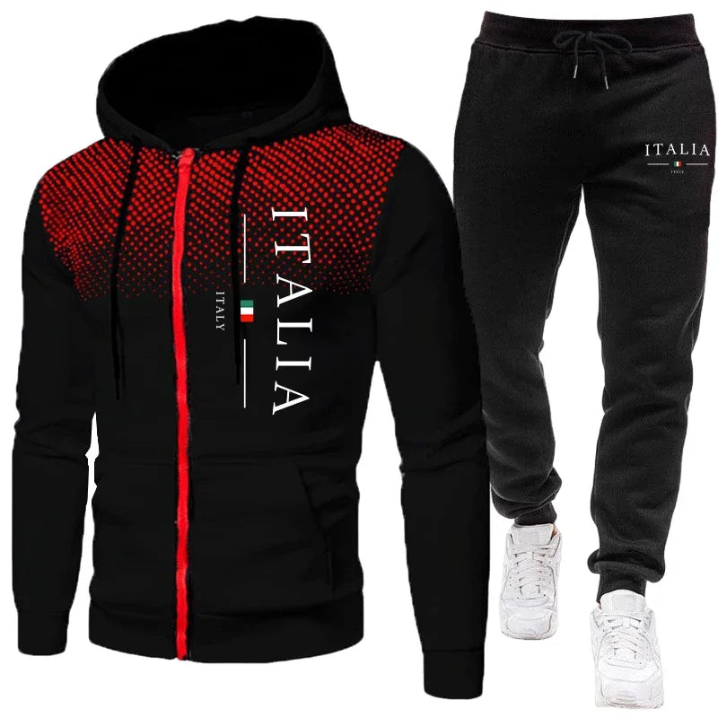 Autumn Winter Popular Men's Tracksuit Zipper Hoodie and Sweatpants Urban Casual Sporty Jogging Suit Male Daily Training Outfits Good Vibrations