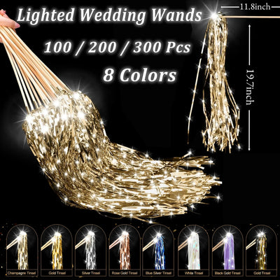 24-150Pcs Lighted Wedding Wands LED Tinsel Wedding Wands Light up Wedding Streamers for Wedding Send off Exits Party Favors