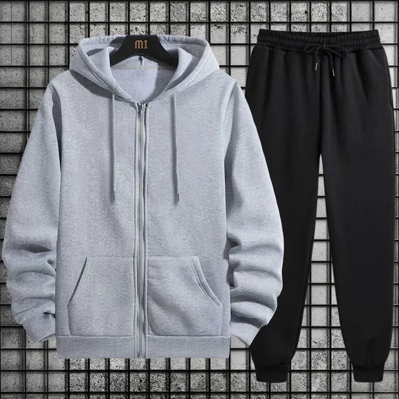 2026 New Arrival Men's Zipper Hoodie Sweatpants 2 Piece Set High Quality Hooded Long Sleeve Sweatshirt Autumn Winter Tracksuit Good Vibrations