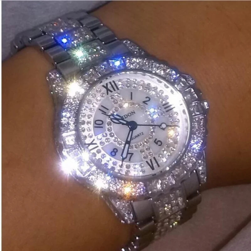 Fashion Women Watch with Shiny Diamond Watch Ladies Luxury Brand Ladies Casual Women Bracelet Crystal Watches Relogio Feminino Good Vibrations