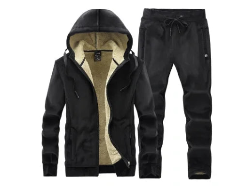 Cashmere Mens Fleece Warm Tracksuit Male Winter Warm Hooded Fashion Sets Mens Hoodies + Pants Sportswear Sets WinterThick Set Good Vibrations