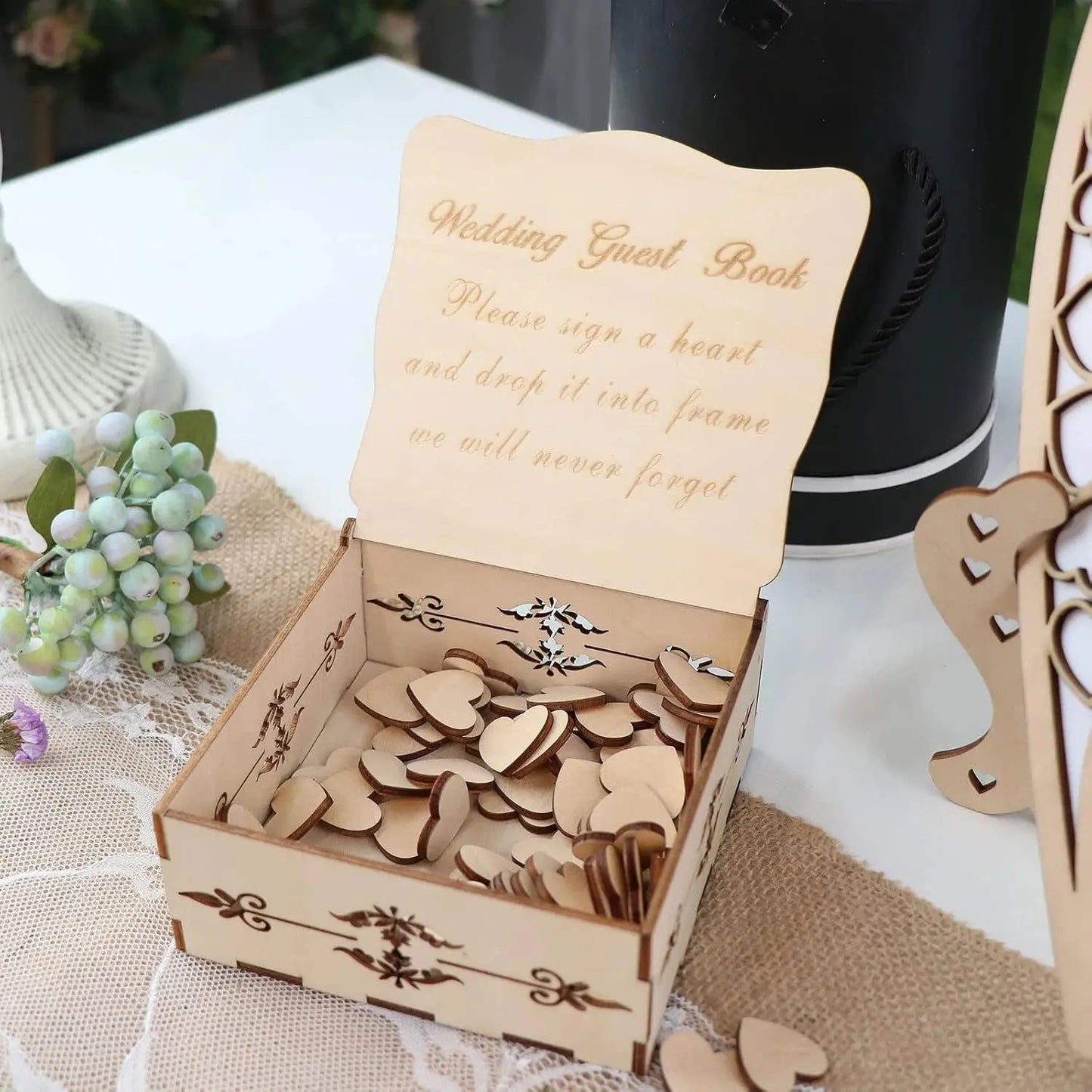 1Pcs Wood Wedding Guest Book Heart Wedding Guest Book Alternative with Box and Small Hearts for Wedding Anniversary Supplies Good Vibrations