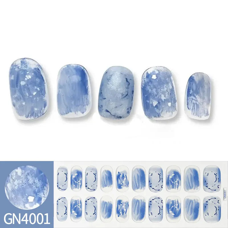 20Tips Semi-Cured Gel Nail Sticker Pure Color Uv/Led Lamp Gel Nail Polish Wraps Long-Lasting Full Cover Gel Sticker Nail Decor Good Vibrations