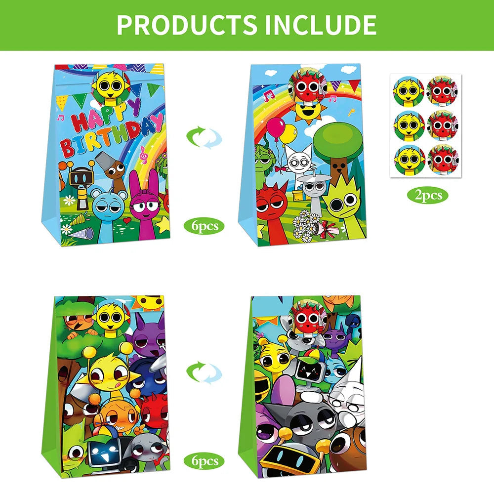 Sprunki Gift Bag Birthday Party Cute Cartoon Candy Sack Fashion Kraft Paper Biscuit Package Decoration Supplies Kids Gift Good Vibrations