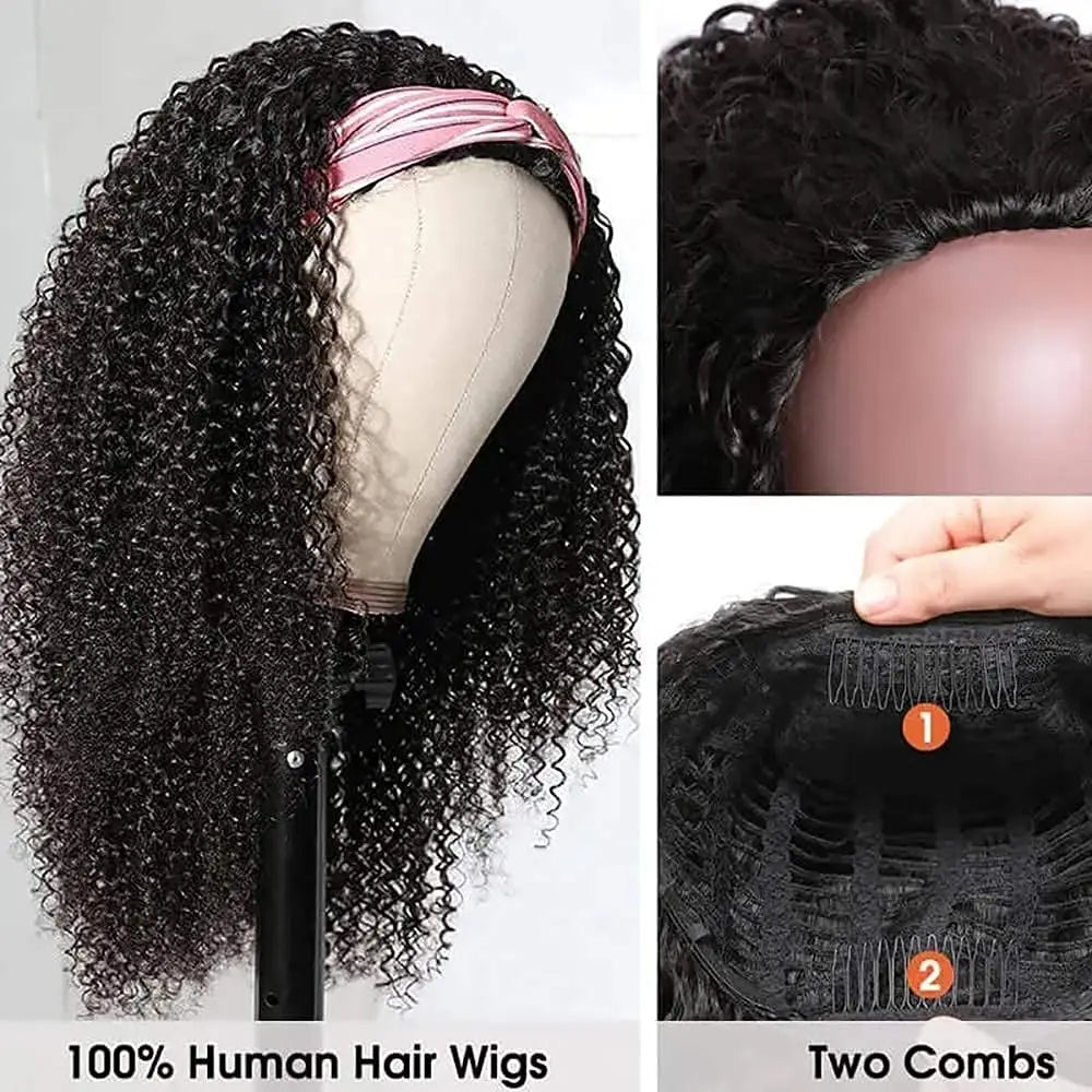 YAVIDA Curly Headband Wig Human Hair 10-24 Curly Hair Headband Wig Indian Virgin Machine Made  Human Hair Wigs With Headband Good Vibrations