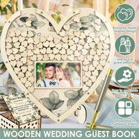 Wooden Wedding Guest Book Heart Shaped Guest Book Wedding Reception Personalized Nuptial Attendee Board Decoration for Reception Good Vibrations