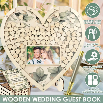Wooden Wedding Guest Book Heart Shaped Guest Book Wedding Reception Personalized Nuptial Attendee Board Decoration for Reception Good Vibrations