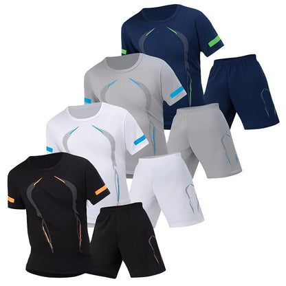 2/4/6 Pcs Plus Size Men's Quick-drying Short-sleeved Shorts Suit Men's Leisure Sports Running Fitness T-shirt Joker Shorts Teen Good Vibrations