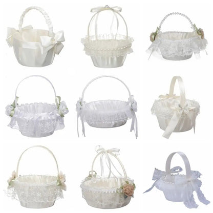 Fashion Lace Wedding Flower Basket Rose Flower Ribbon Bow Satin Bow Hanbag Tote Bag Storage Bag Flower Girls Basket Party Good Vibrations