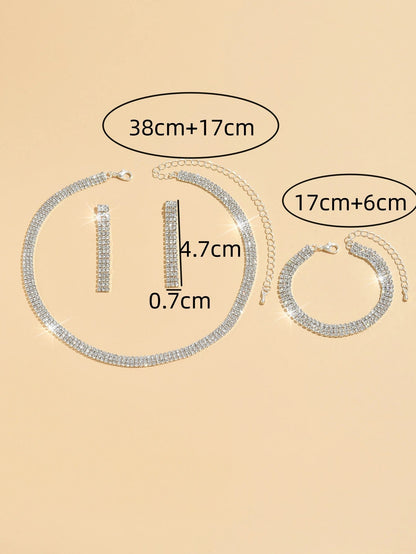 4 pieces of women's jewelry set with three drainage diamonds, necklaces, earrings, bracelets, bridal dress accessories Good Vibrations Adult Super Store