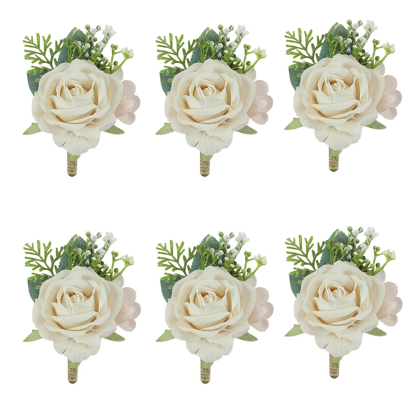 Boutonnieres Flowers Artificial Roses Silk White Ivory Corsage Buttonhole Groomsmen Boutonniere for Men Wedding Accessories Good Vibrations