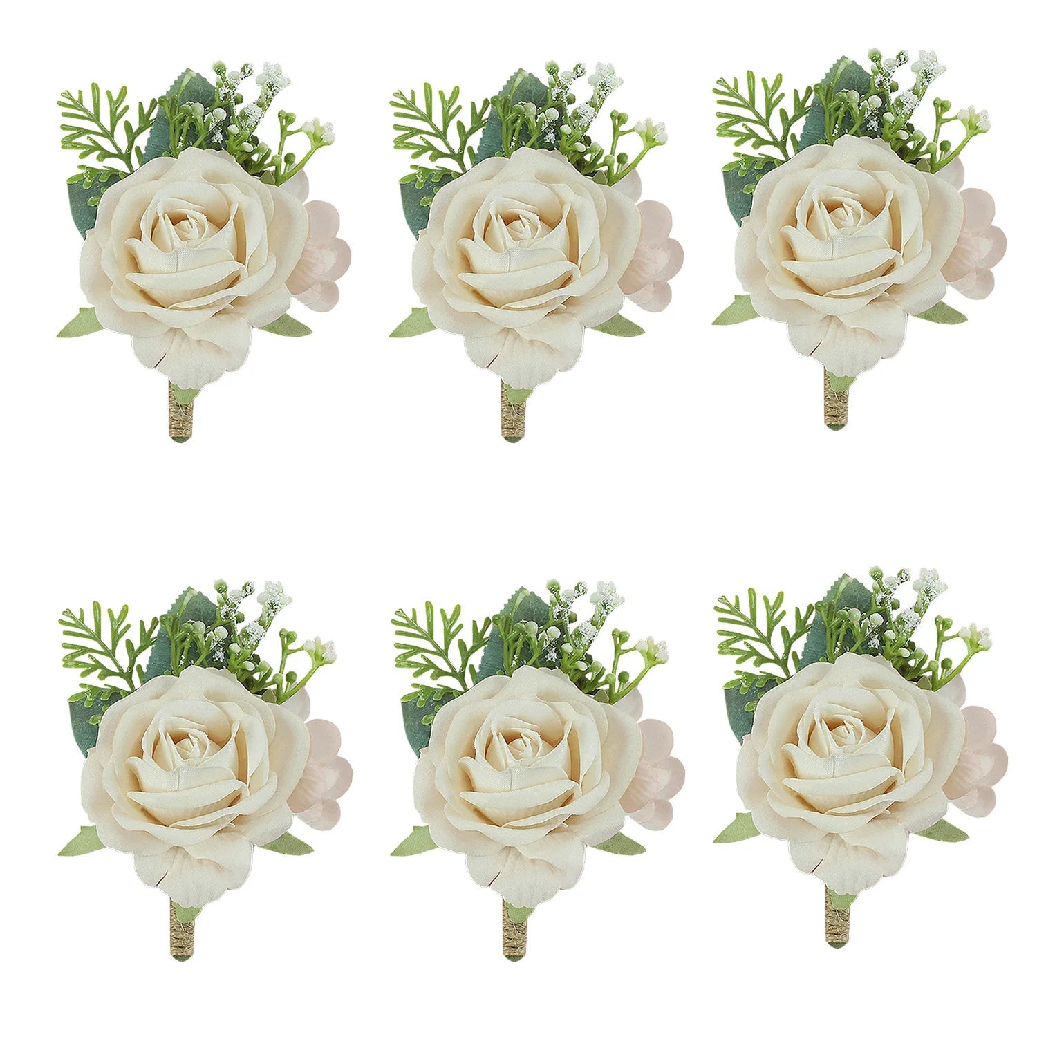 Boutonnieres Flowers Artificial Roses Silk White Ivory Corsage Buttonhole Groomsmen Boutonniere for Men Wedding Accessories Good Vibrations