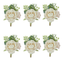 Boutonnieres Flowers Artificial Roses Silk White Ivory Corsage Buttonhole Groomsmen Boutonniere for Men Wedding Accessories Good Vibrations