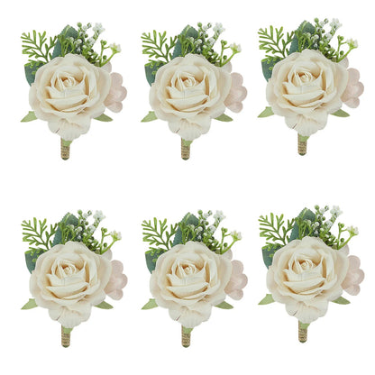 Boutonnieres Flowers Artificial Roses Silk White Ivory Corsage Buttonhole Groomsmen Boutonniere for Men Wedding Accessories Good Vibrations
