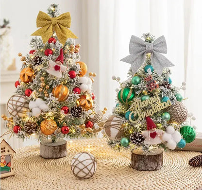 45CM Mini Christmas Tree Desktop Decorations with LED Lights Xmas New Year 2024 Ornaments Home Office Party Decors Festival Gift Good Vibrations