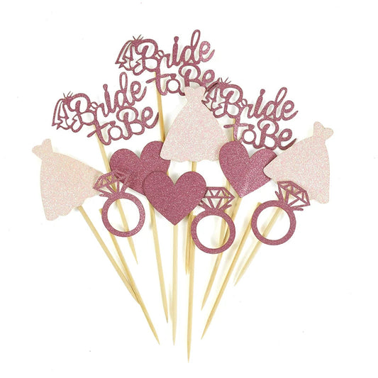 Rose Gold Glitter Bride To Be  Diamond Ring Cake Decor Hen Party Cupcake Toppers Dessert Decor Wedding Bridal Shower Supplies Good Vibrations