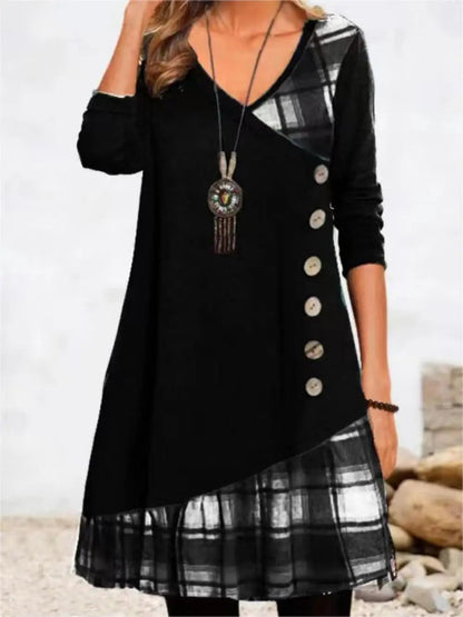 Dresses for Women European and American autumn and Winter Elegant Everyday Loose Party Dress Buttons Long Sleeve Dress Good Vibrations
