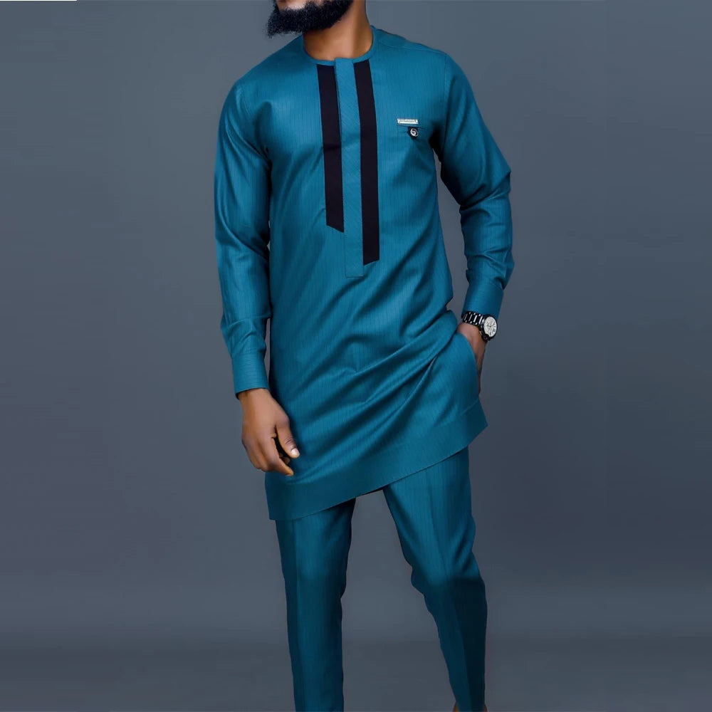 New Dashiki Luxury Full Set Men's Set Round Neck Embroidered Men's Set African Traditional Two Piece Set Men's Full Set Suit Good Vibrations