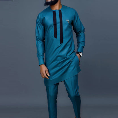 New Dashiki Luxury Full Set Men's Set Round Neck Embroidered Men's Set African Traditional Two Piece Set Men's Full Set Suit Good Vibrations
