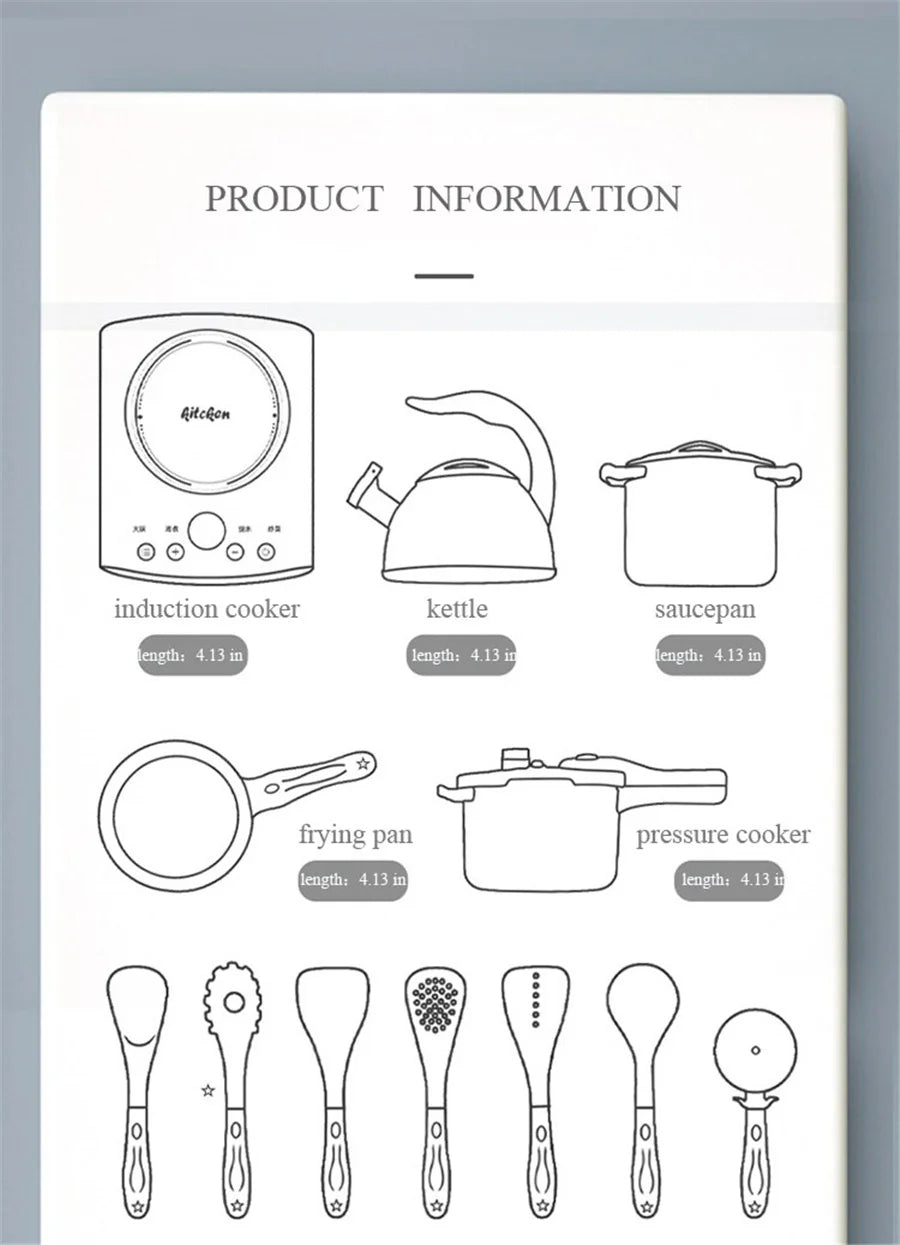 Toy Kitchen for Kids Cooking Utensils Children's Pretend Play Cutting Miniature Food Set Pot Pan Educational Unisex Novel Gift Good Vibrations